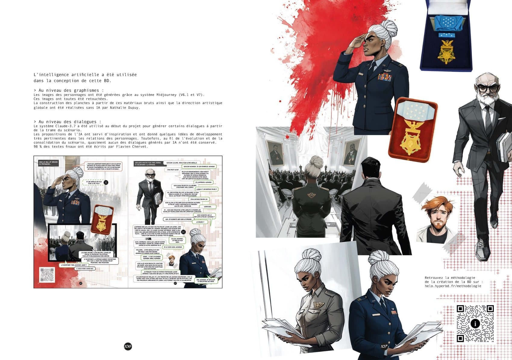 Une planche du tome 1 de HELO décomposée : les images générées une à une, puis leur assemblage
